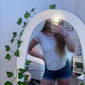 white lace crop top